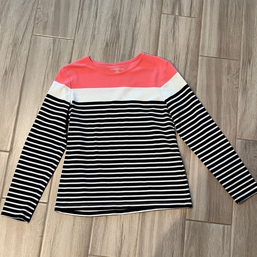Croft & Barrow Coral and White Striped Top